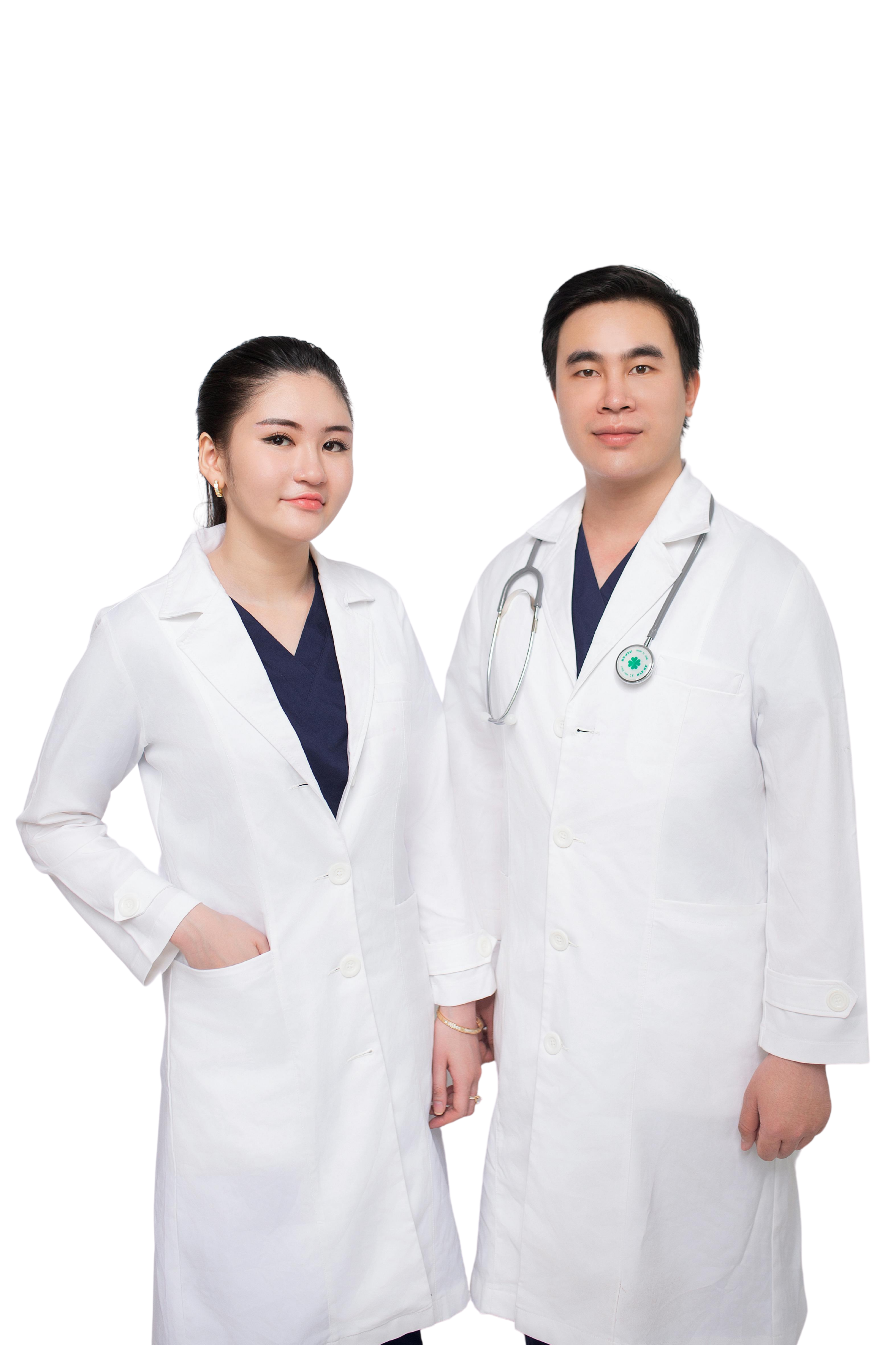 Dental professionals in white coats